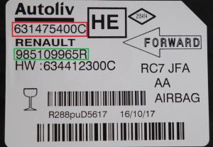Renault - Scénic 4 vanaf 2016 Airbagmodule reparatie